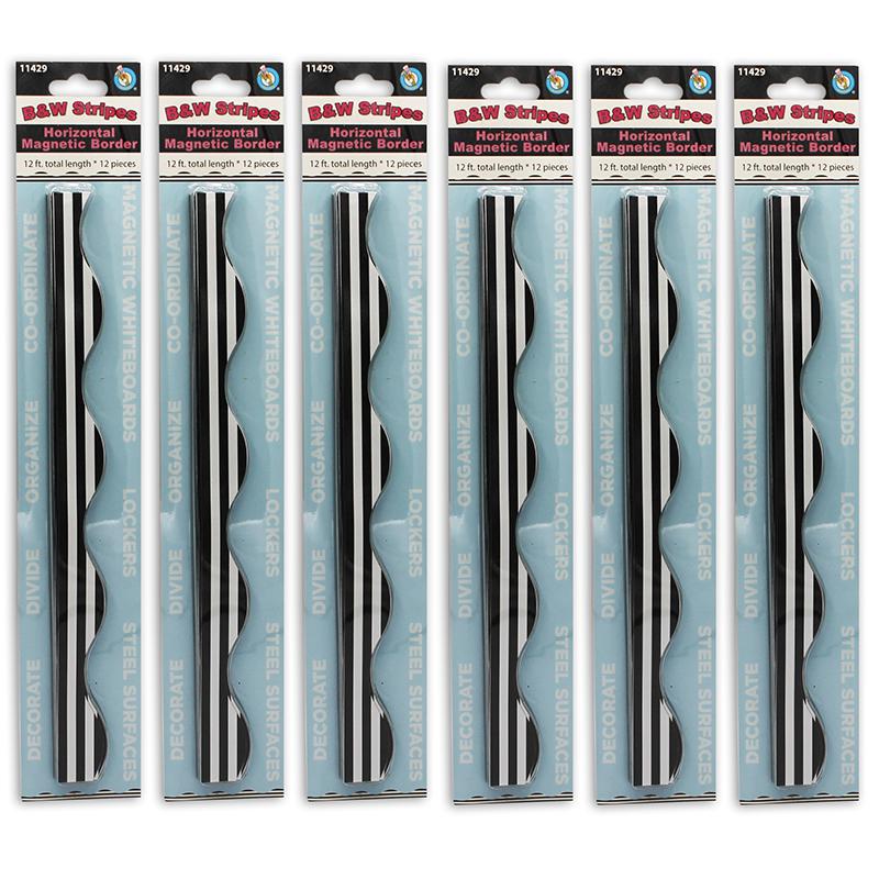 Magnetic Scallop Border, Black Stripes on White, 12 Feet Per Pack, 6 Packs. Picture 2