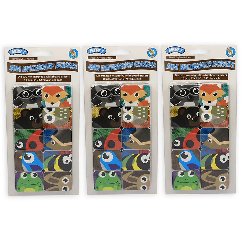 Non-Magnetic Mini Whiteboard Erasers, Keyhole Kritters, 10 Per Pack, 3 Packs. Picture 2
