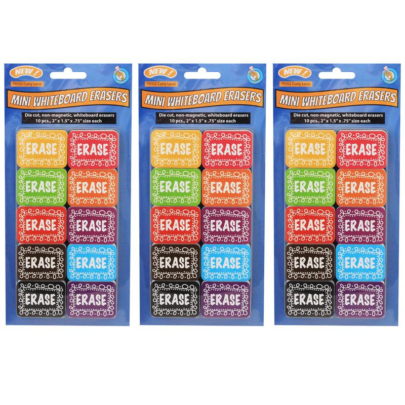Non-Magnetic Mini Whiteboard Erasers, Chalk Loop, 10 Per Pack, 3 Packs. Picture 2
