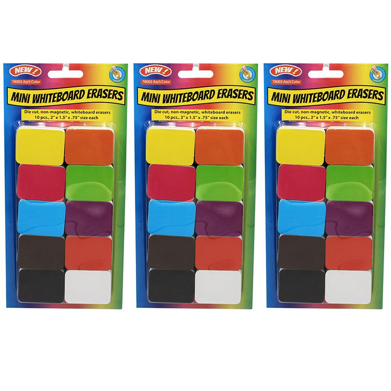 Non-Magnetic Mini Whiteboard Erasers, Assorted, 10 Per Pack, 3 Packs. Picture 2