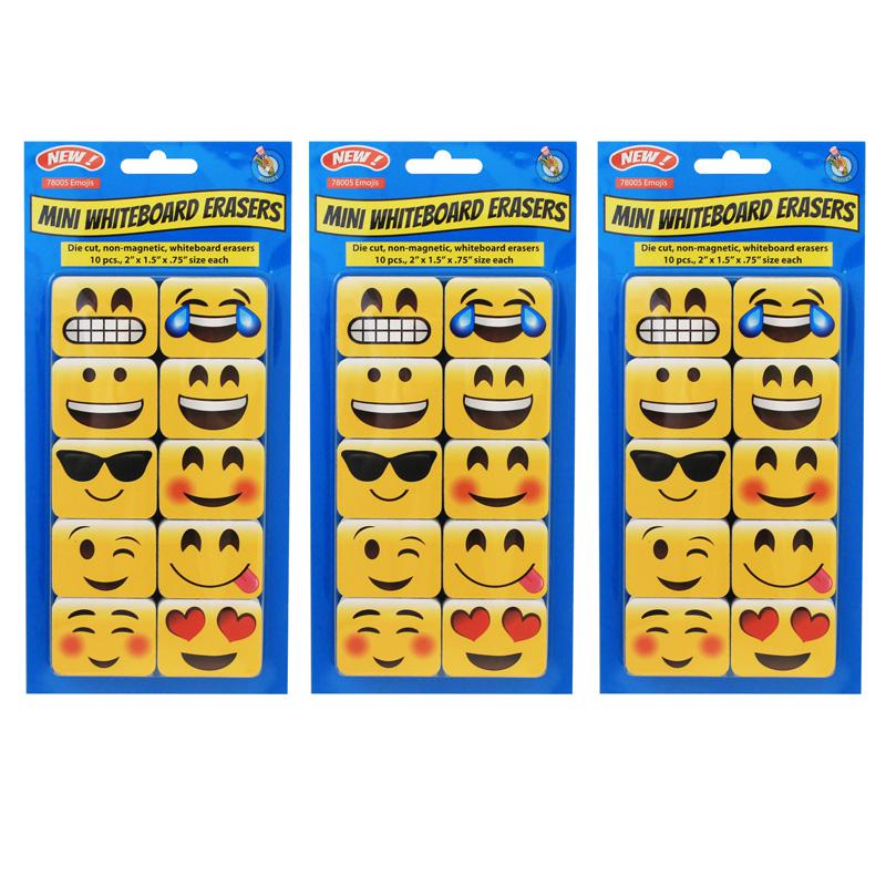 Non-Magnetic Mini Whiteboard Erasers, Emotions Icons, 10 Per Pack, 3 Packs. Picture 2