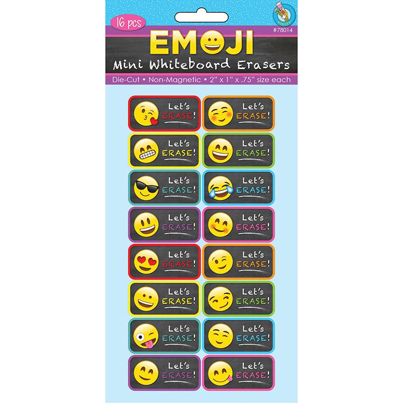 Non-Magnetic Mini Whiteboard Erasers, Emotions Icons, Pack of 16. Picture 2