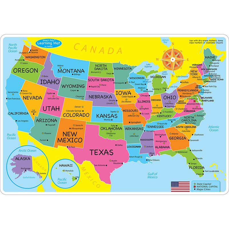 Smart Poly Learning Mats, 12" x 17", Double-Sided, U.S. Basic Map, Pack of 10. Picture 2