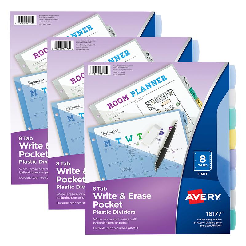Write & Erase Pocket Plastic Dividers, 8-Tab Set, Multicolor, 3 Sets. Picture 2