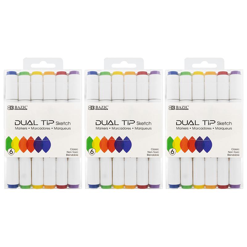 Dual Tip Sketch Markers, Primary Colors, 6 Per Pack, 3 Packs. Picture 2