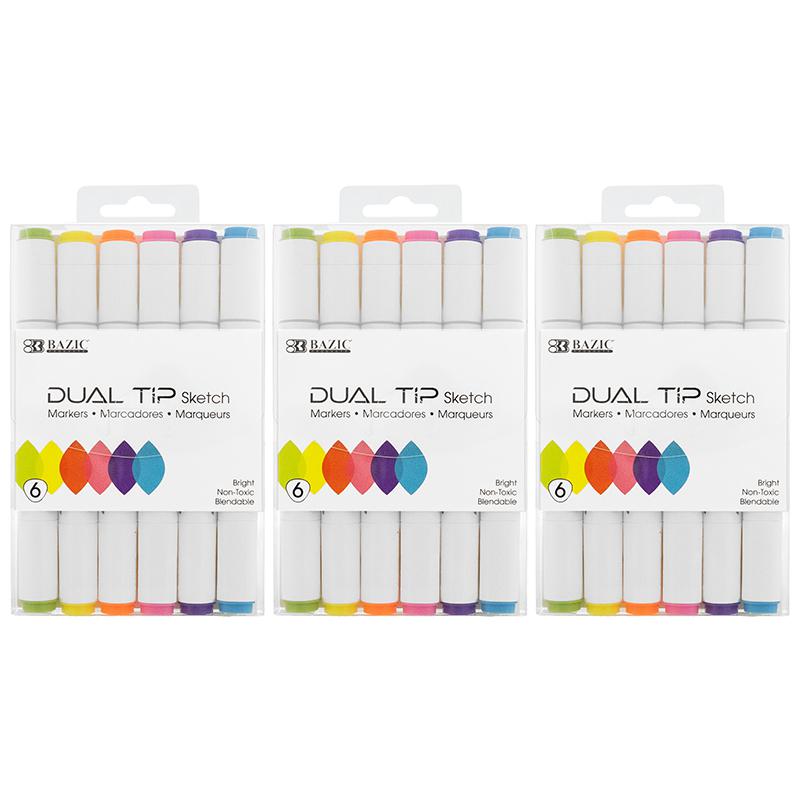 Dual Tip Sketch Markers, Fluorescent Colors, 6 Per Pack, 3 Packs. Picture 2