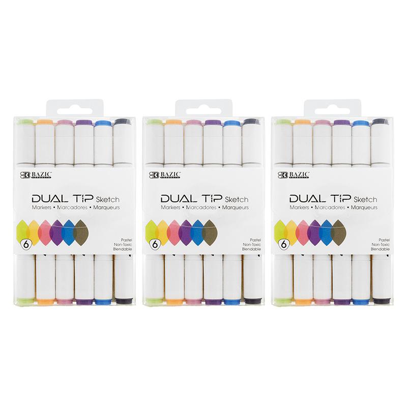 Dual Tip Sketch Markers, Pastel Colors, 6 Per Pack, 3 Packs. Picture 2