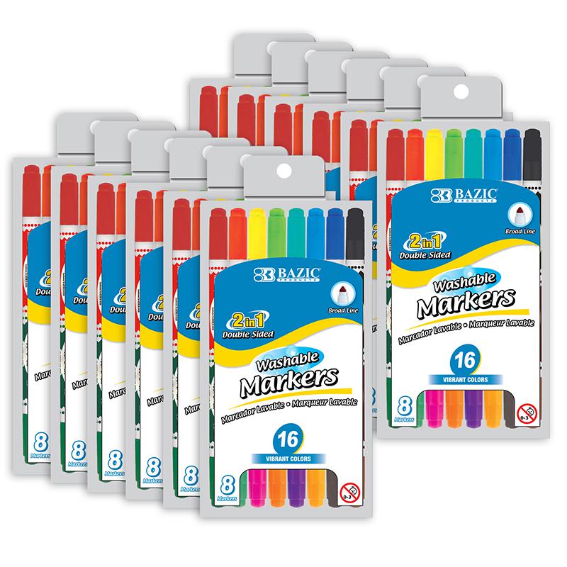 Washable Markers, Double-Tip, 16 Colors, 8 Per Pack, 12 Packs. Picture 2