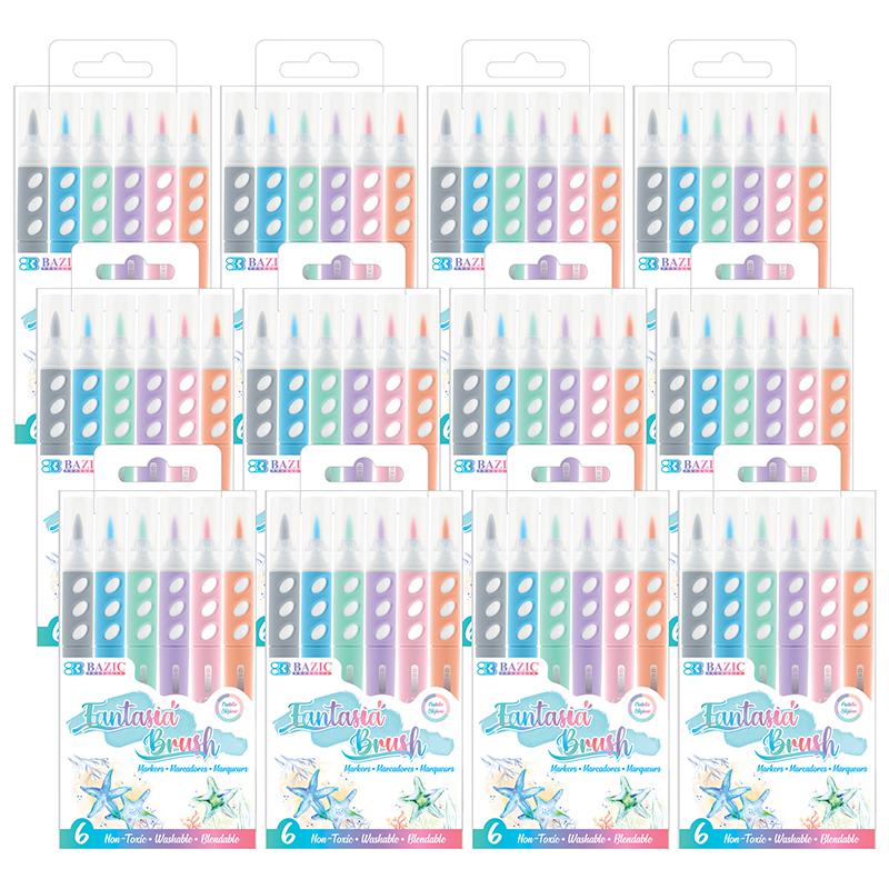 Brush Markers, Pastel Colors, 6 Per Pack, 12 Packs. Picture 2