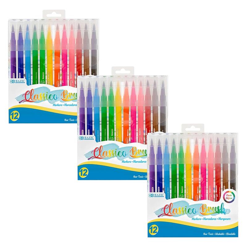 Washable Brush Markers, 12 Colors, 12 Per Pack, 3 Packs. Picture 2