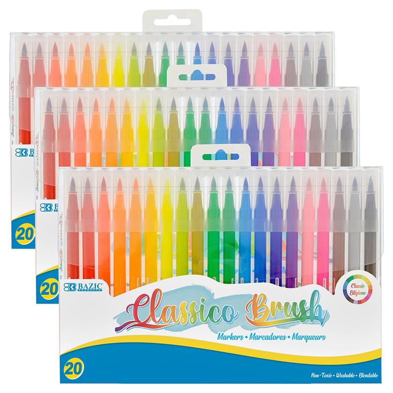 Washable Brush Markers, 20 Colors, 20 Per Pack, 3 Packs. Picture 2