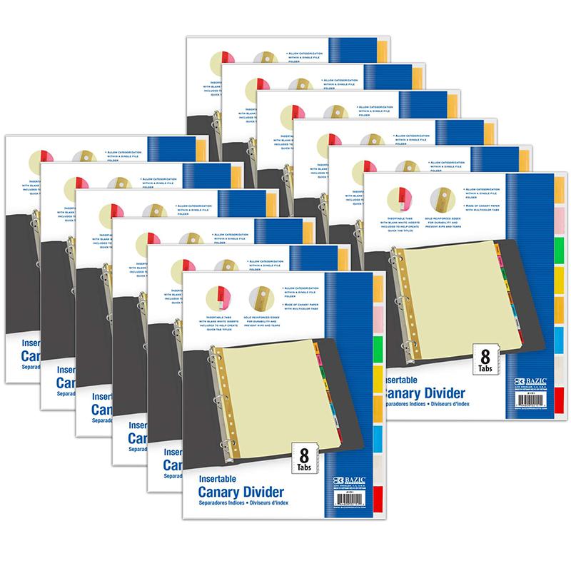 Canary Paper Dividers with Insertable Color Tabs, 8 Per Pack, 12 Packs. Picture 2