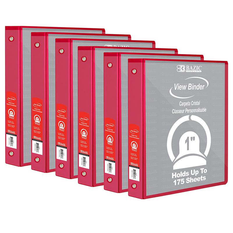 3-Ring View Binder with 2 Pockets, 1", Red, Pack of 6. Picture 2