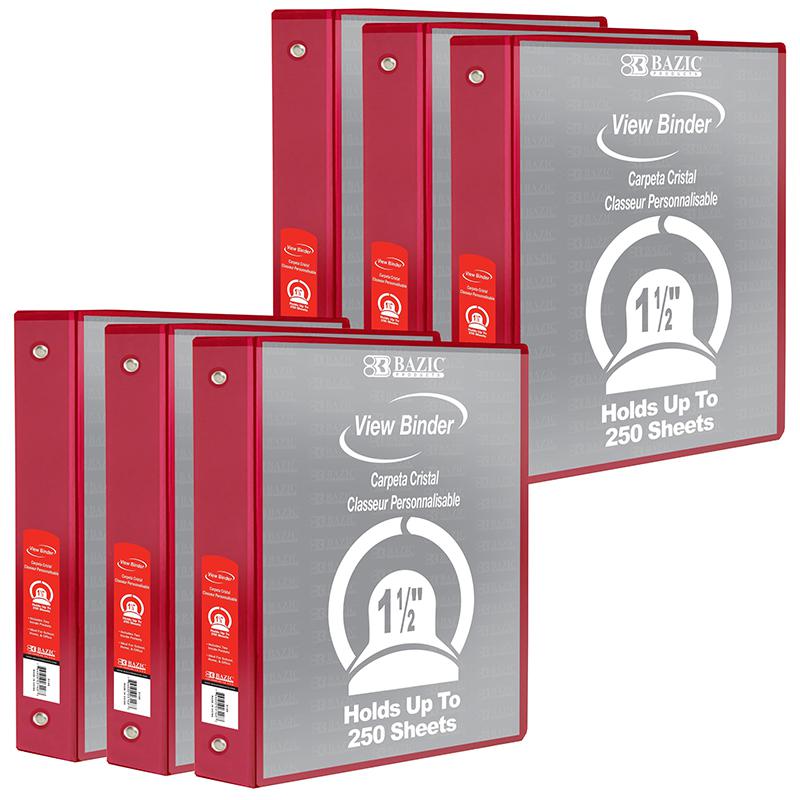 3-Ring View Binder with 2 Pockets, 1.5", Red, Pack of 6. Picture 2