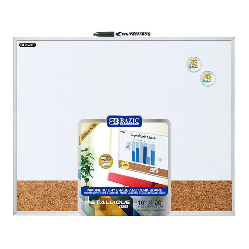 Aluminum Framed Magnetic Dry Erase/Cork Combo Board, 16" x 20". Picture 2
