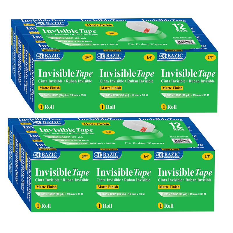 Tape Refill, Invisible Tape, 3/4" x 1000", 12 Rolls Per Pack, 2 Packs. Picture 2