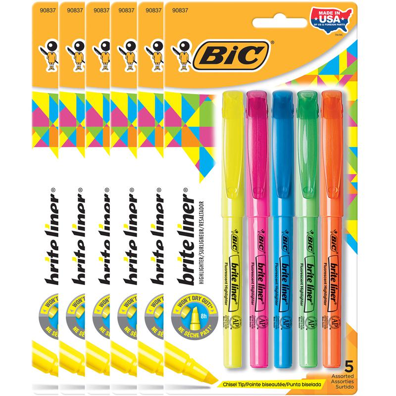 Brite Liner Highlighters, Chisel Tip, Assorted Colors, 5 Per Pack, 6 Packs. Picture 2