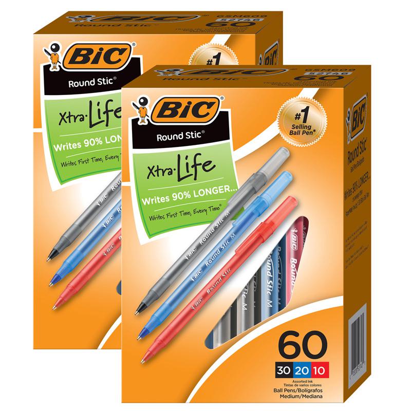 Round Stic Xtra Life Ballpoint Pen, Medium Point, 60 Per Box, 2 Boxes. Picture 2