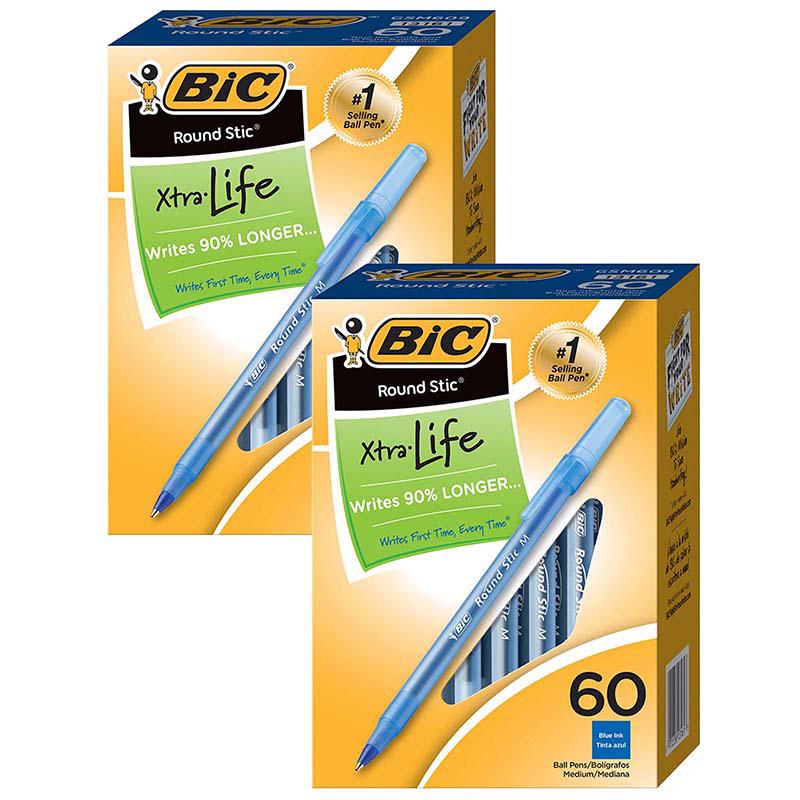 Round Stic Xtra Life Ball Pen, Blue, 60 Per Pack, 2 Packs. Picture 2