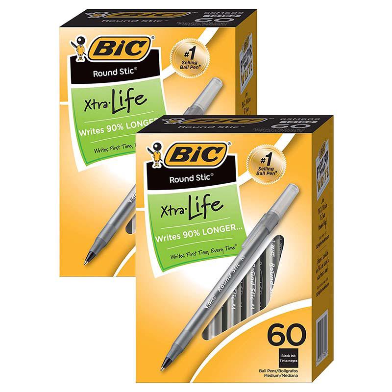 Round Stic Xtra Life Ball Pen, Black, 60 Per Pack, 2 Packs. Picture 2