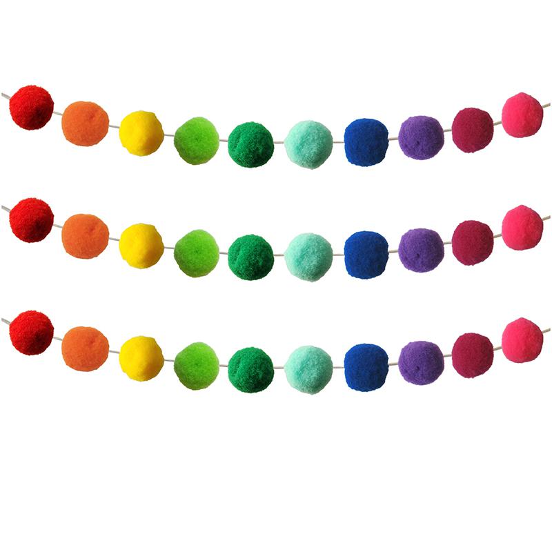 Rainbow Pom-Pom Garland, 2 Per Pack, 3 Packs. Picture 2