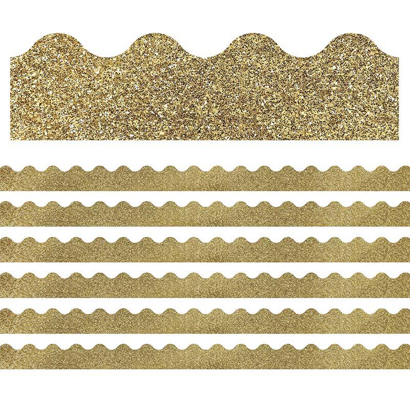 Sparkle + Shine Gold Glitter Scalloped Border, 39 Feet Per Pack, 6 Packs. Picture 2