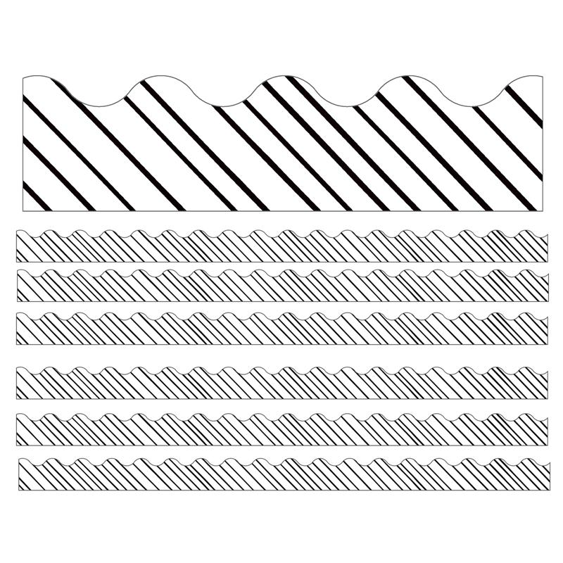 Kind Vibes Black & White Stripes Scalloped Borders, 39 Feet Per Pack, 6 Packs. Picture 2