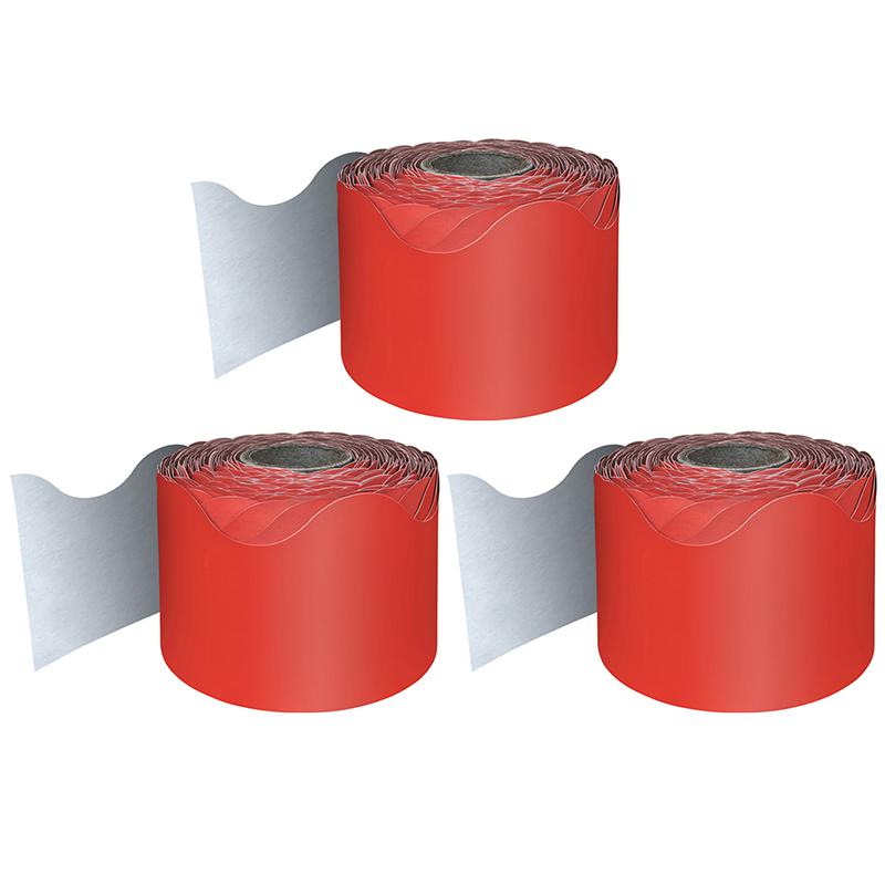 Red Rolled Scalloped Border, 65 Feet Per Roll, Pack of 3. Picture 2