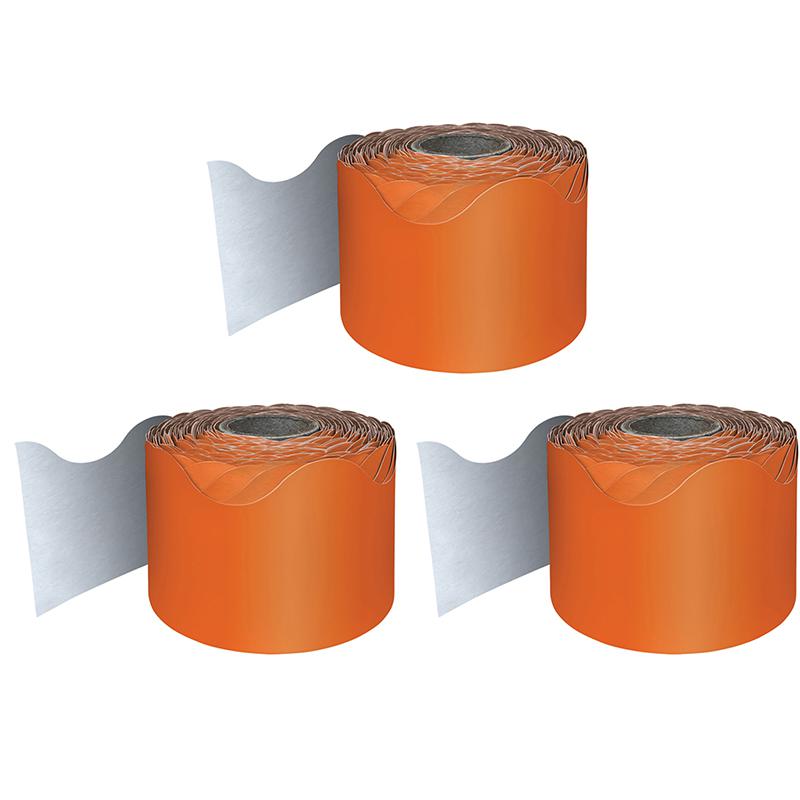 Orange Rolled Scalloped Border, 65 Feet Per Roll, Pack of 3. Picture 2