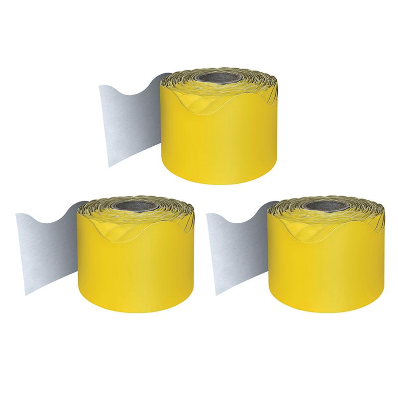 Yellow Rolled Scalloped Border, 65 Feet Per Roll, Pack of 3. Picture 2