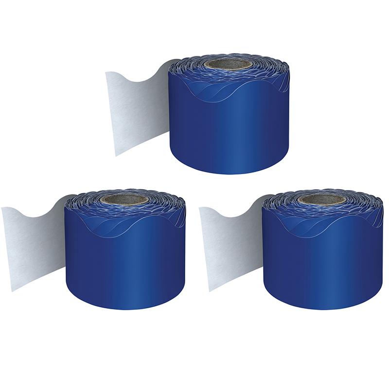 Navy Rolled Scalloped Border, 65 Feet Per Roll, Pack of 3. Picture 2