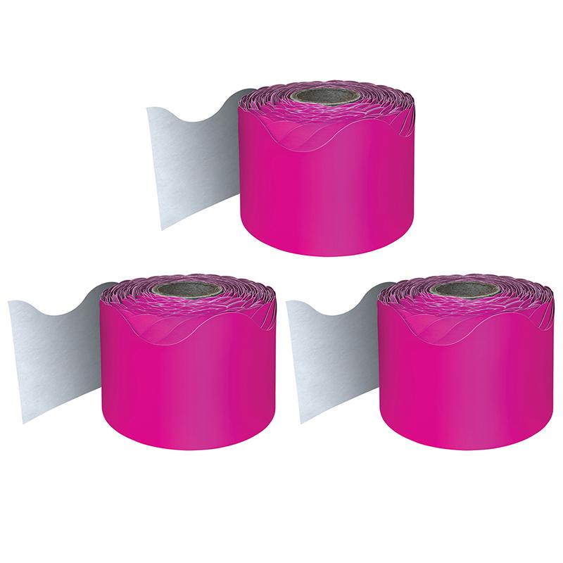 Hot Pink Rolled Scalloped Border, 65 Feet Per Roll, Pack of 3. Picture 2