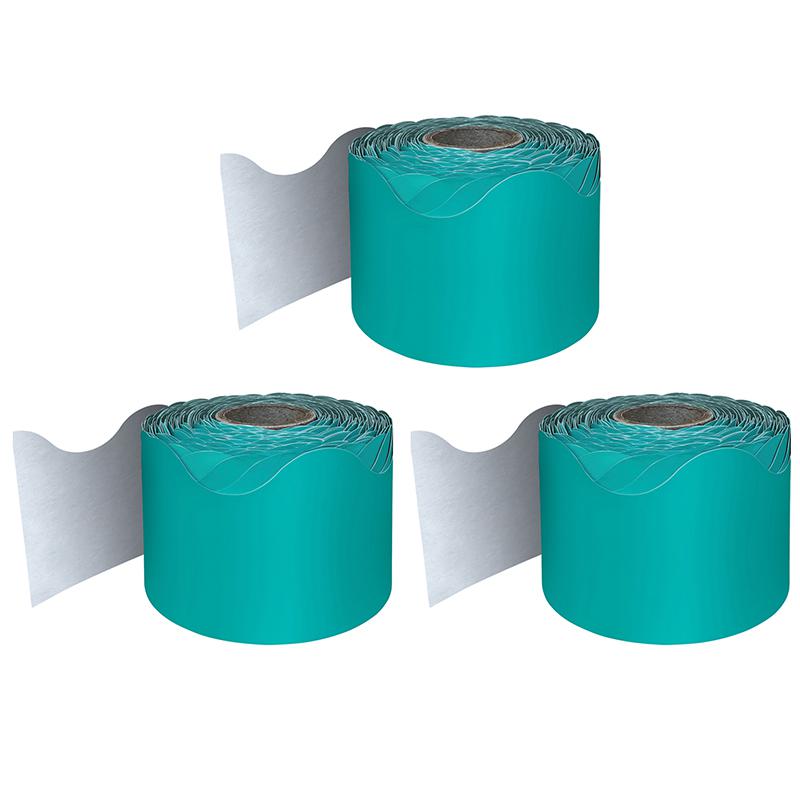 Teal Rolled Scalloped Border, 65 Feet Per Roll, Pack of 3. Picture 2