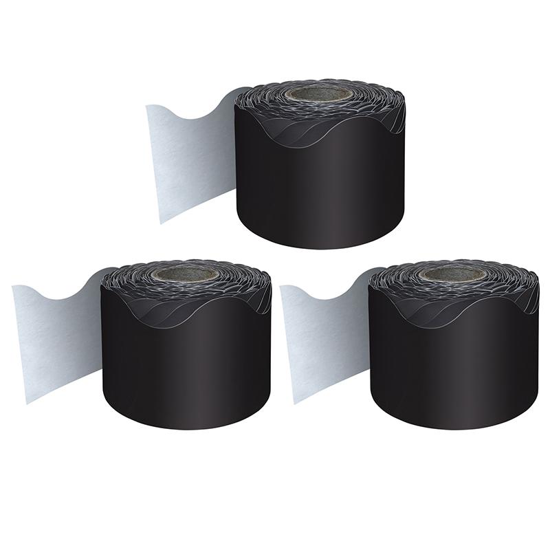 Black Rolled Scalloped Border, 65 Feet Per Roll, Pack of 3. Picture 2