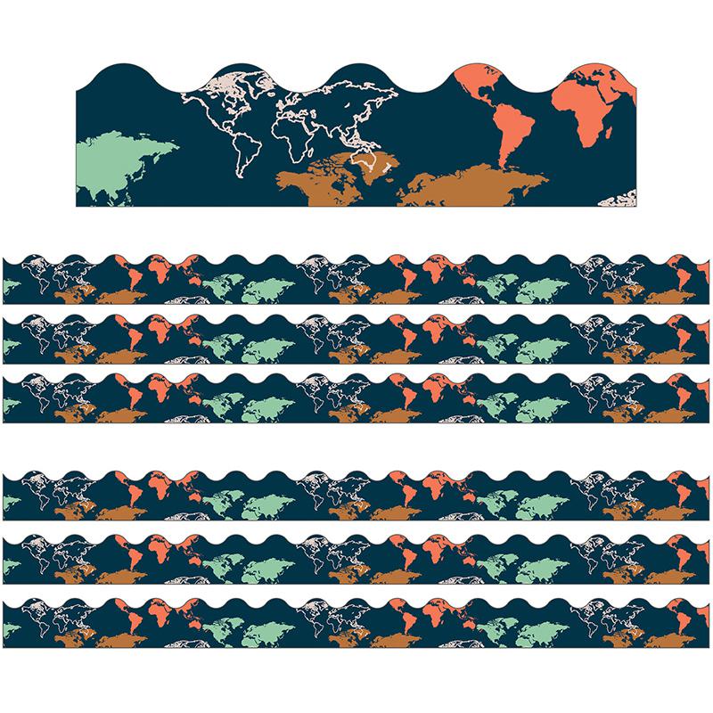 Let's Explore World Map Scalloped Border, 39 Feet Per Pack, 6 Packs. Picture 2