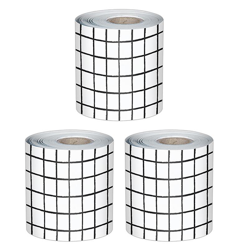 Happily Ever Black & White Grid Straight Borders, 65 Ft Per Roll, Pack of 3. Picture 2
