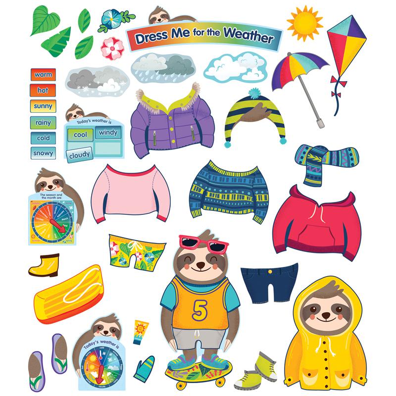 One World Sloth Dress Me for the Weather Bulletin Board Set, 54 Pieces. Picture 2