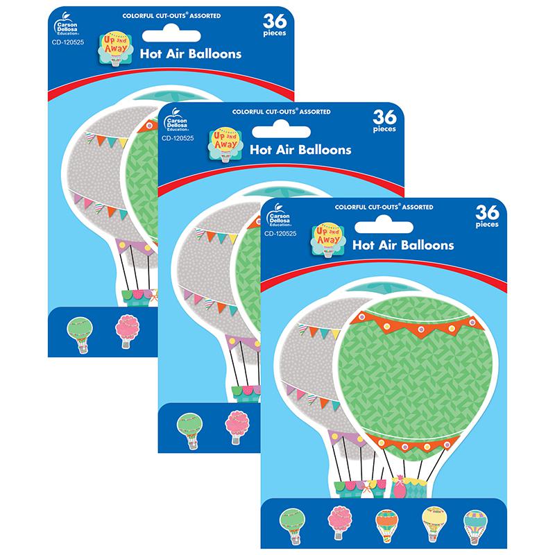 Up and Away Hot Air Balloons Cut-Outs, 36 Per Pack, 3 Packs. Picture 2