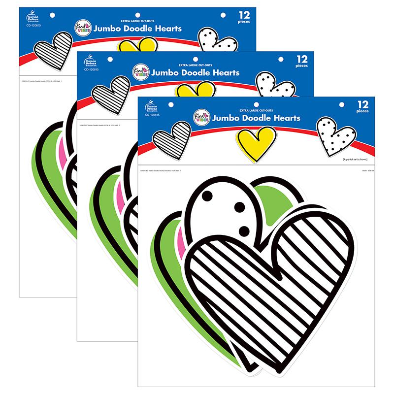 Kind Vibes Jumbo Doodle Hearts Cut-Outs, 12 Per Pack, 3 Packs. Picture 2
