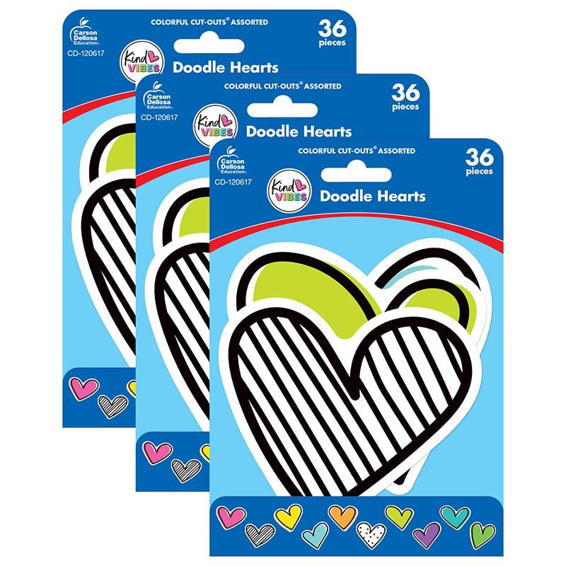 Kind Vibes Doodle Hearts Cut-Outs, 36 Per Pack, 3 Packs. Picture 2
