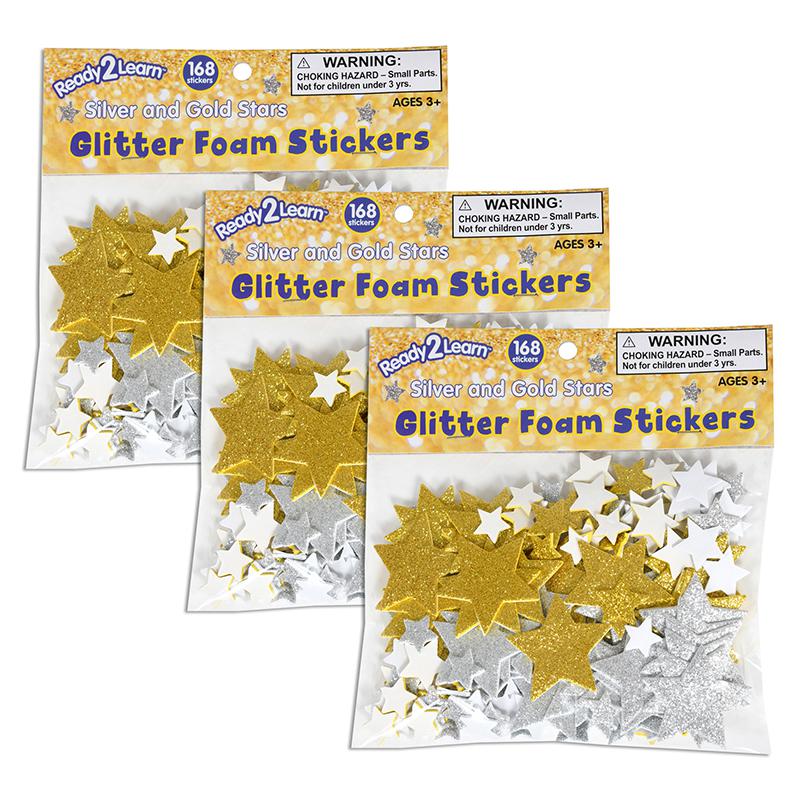 Glitter Foam Stickers - Stars - Silver and Gold, 168 Per Pack, 3 Packs. Picture 2