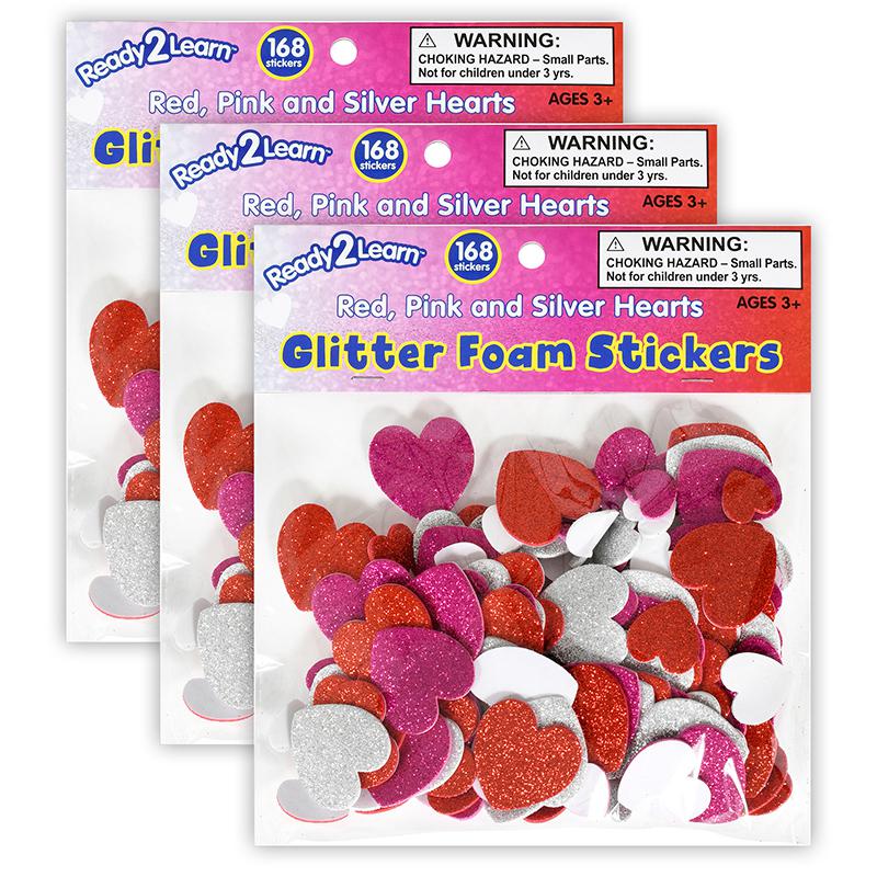 Glitter Foam Stickers - Hearts - Red, Pink and Silver - 168 Per Pack - 3 Packs. Picture 2