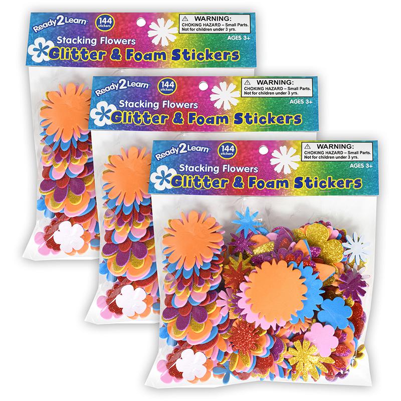 Glitter and Foam Stickers - Stacking Flowers - 144 Per Pack - 3 Packs. Picture 2