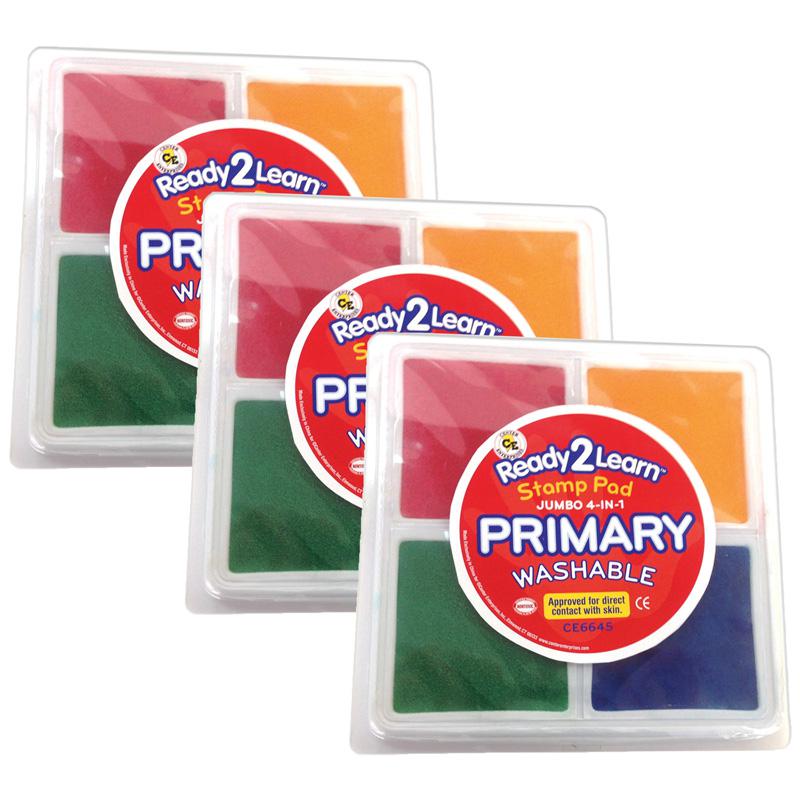 Jumbo 4-in-1 Washable Stamp Pad - Red, Yellow, Green, Blue - Pack of 3. Picture 2