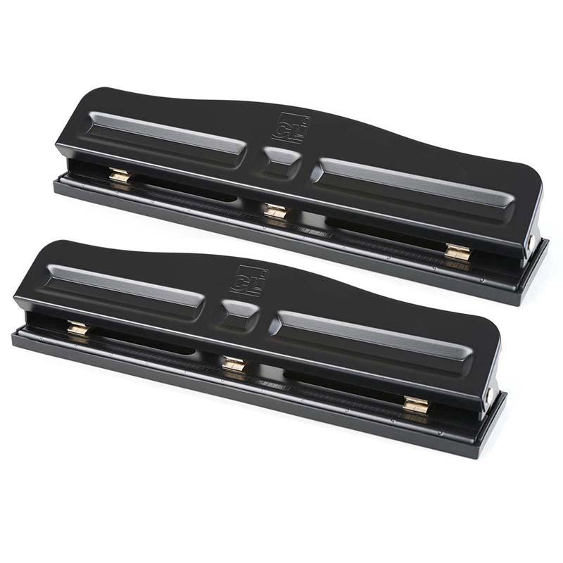 3-Hole Paper Punch, Adjustable Holes, 12 Sheet Capacity, Black, Pack of 2. Picture 2