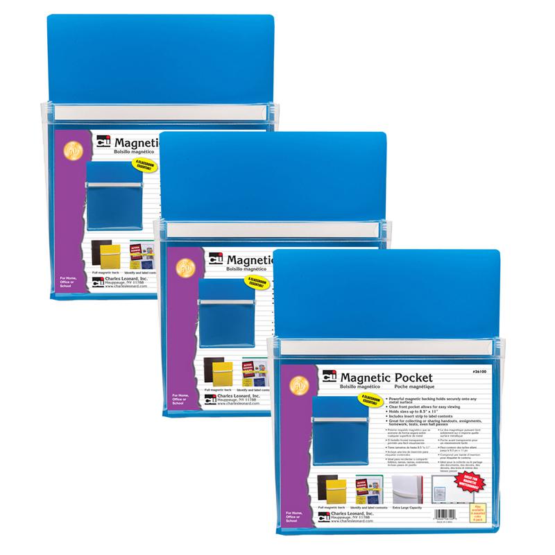 Magnetic Pocket, 9.5" x 11.75", Blue, Pack of 3. Picture 2