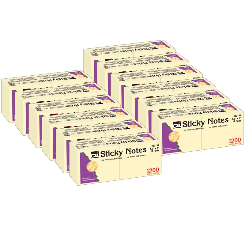 Sticky Notes, 1 1/2" x 2", Plain, 100 Sheets/Pad, 12 Pads/Pack, 12 Packs. Picture 2