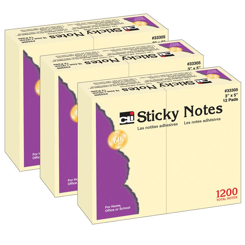 Sticky Note Pads, 3" x 5" Plain, 12 Per Pack, 3 Packs. Picture 2