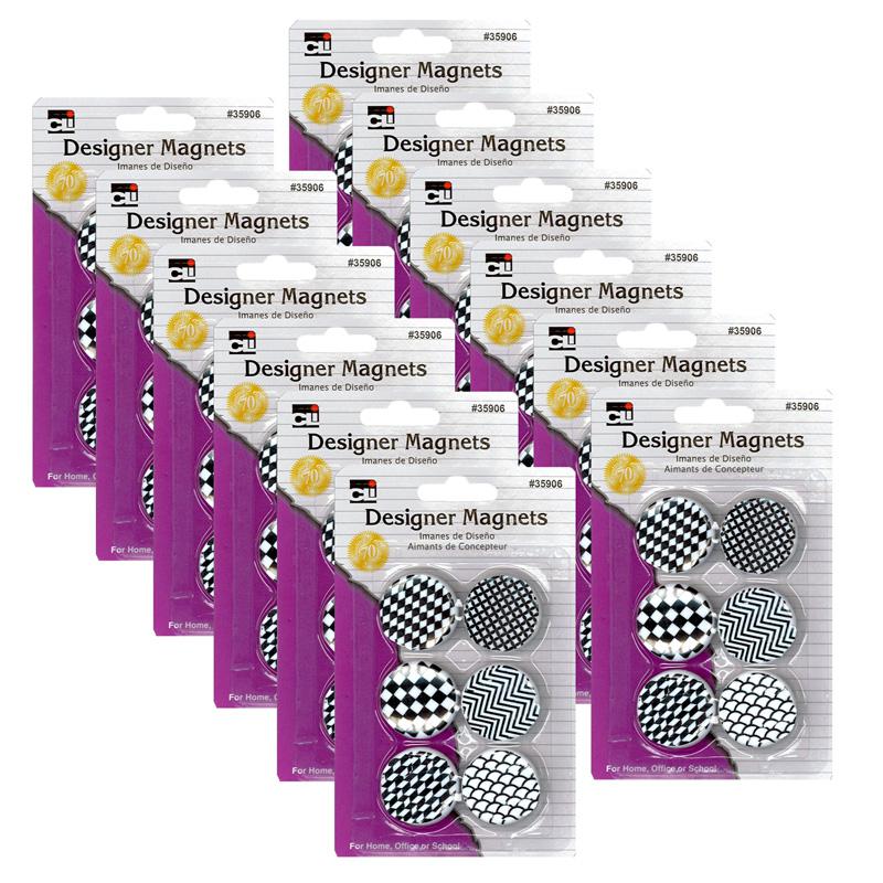 Designer Button Style Magnets, Super Strong, 6 Per Pack, 12 Packs. Picture 2