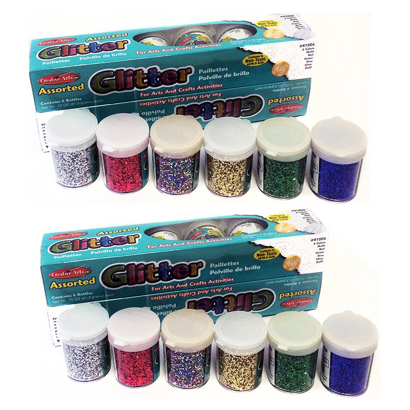 Creative Arts Glitter, Assorted Colors, .75 oz. Shakers, 12 Per Pack, 2 Packs. Picture 2